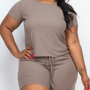 Plus size Ribbed Top Short Set COMFY wear